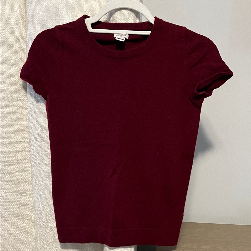 J. Crew Deep Red Short Sleeve Wool Sweater